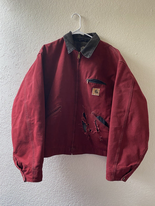 Vintage j97 CRI Carhartt red RARE Detroit work wear jacket Size Xl Distressed
