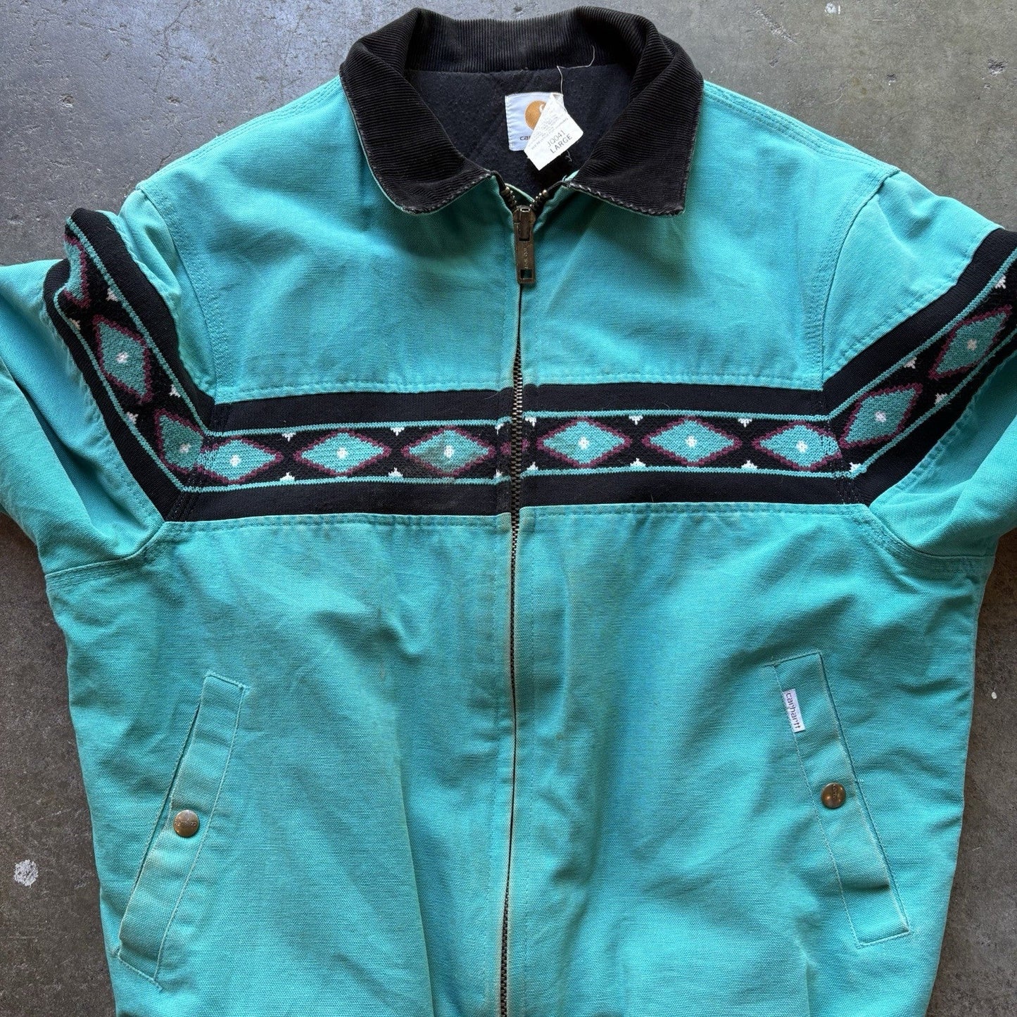 Vintage 1990s Teal CARHARTT Aztec Blanket lined Santa Fe Jacket  (JQ401) Sz L