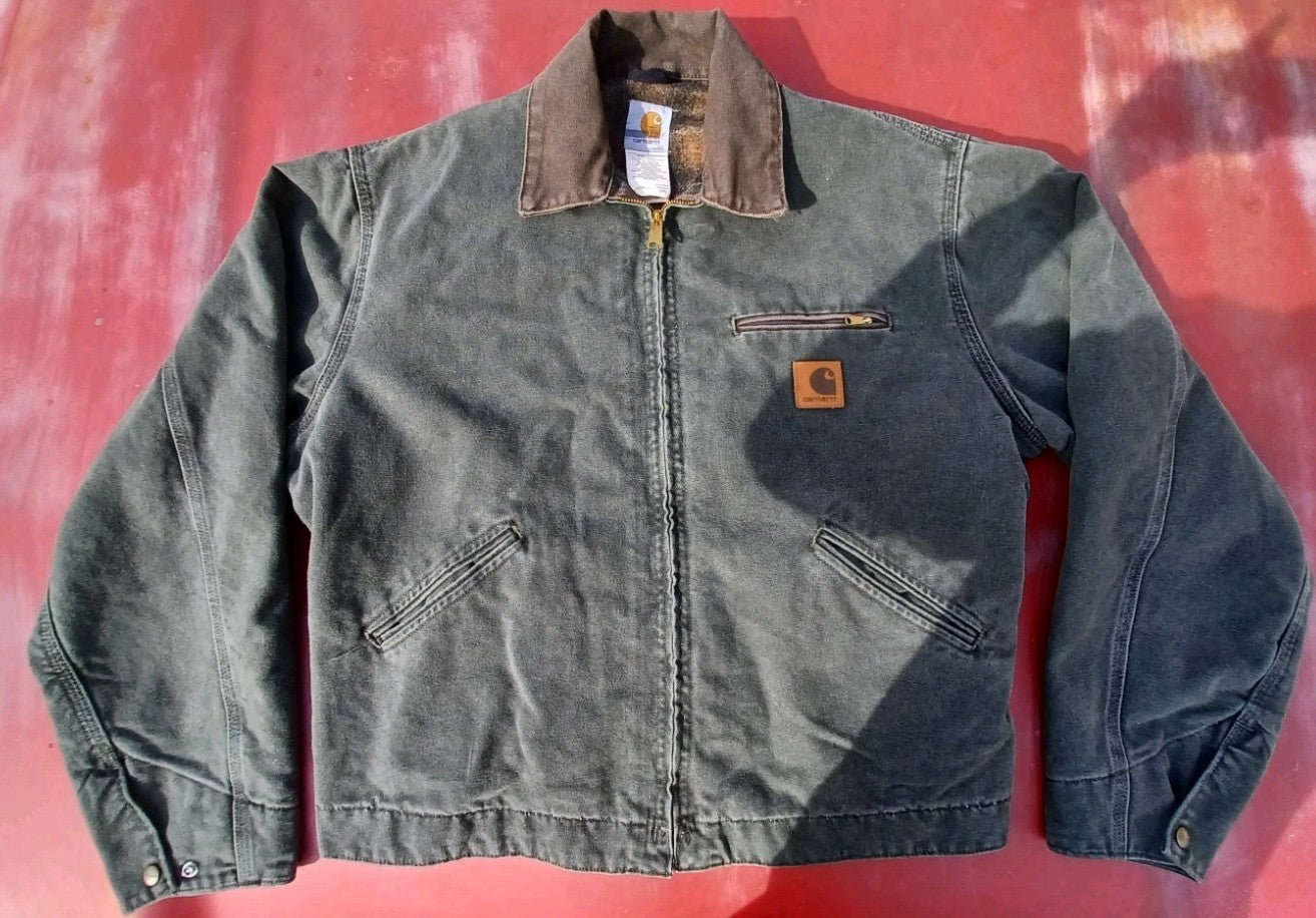Vintage Carhartt J97 MOS Detroit Jacket Size Large Moss Green Blanket Lined Rare