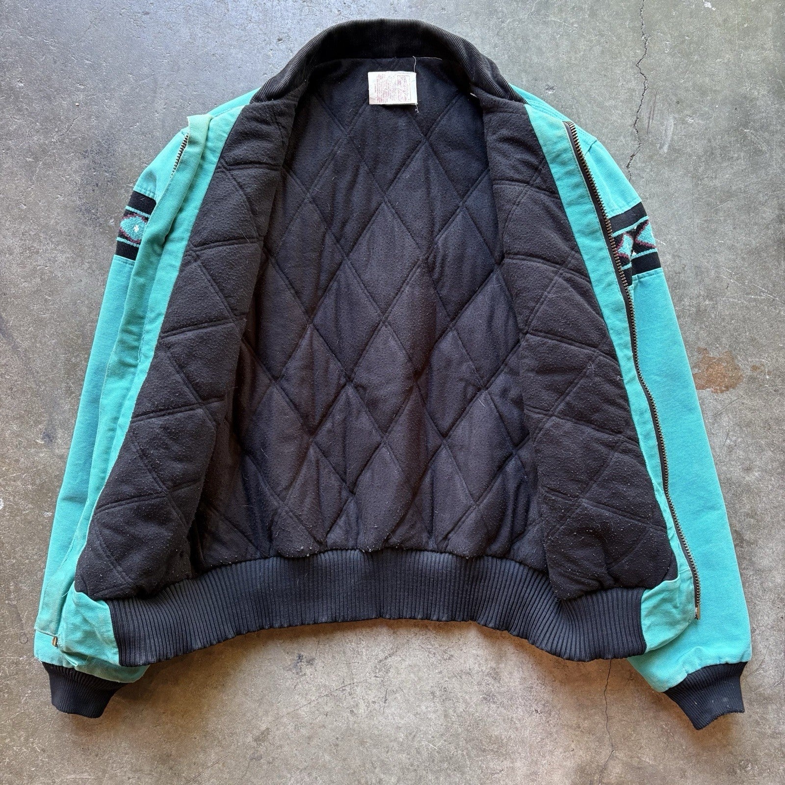 Vintage 1990s Teal CARHARTT Aztec Blanket lined Santa Fe Jacket  (JQ401) Sz L