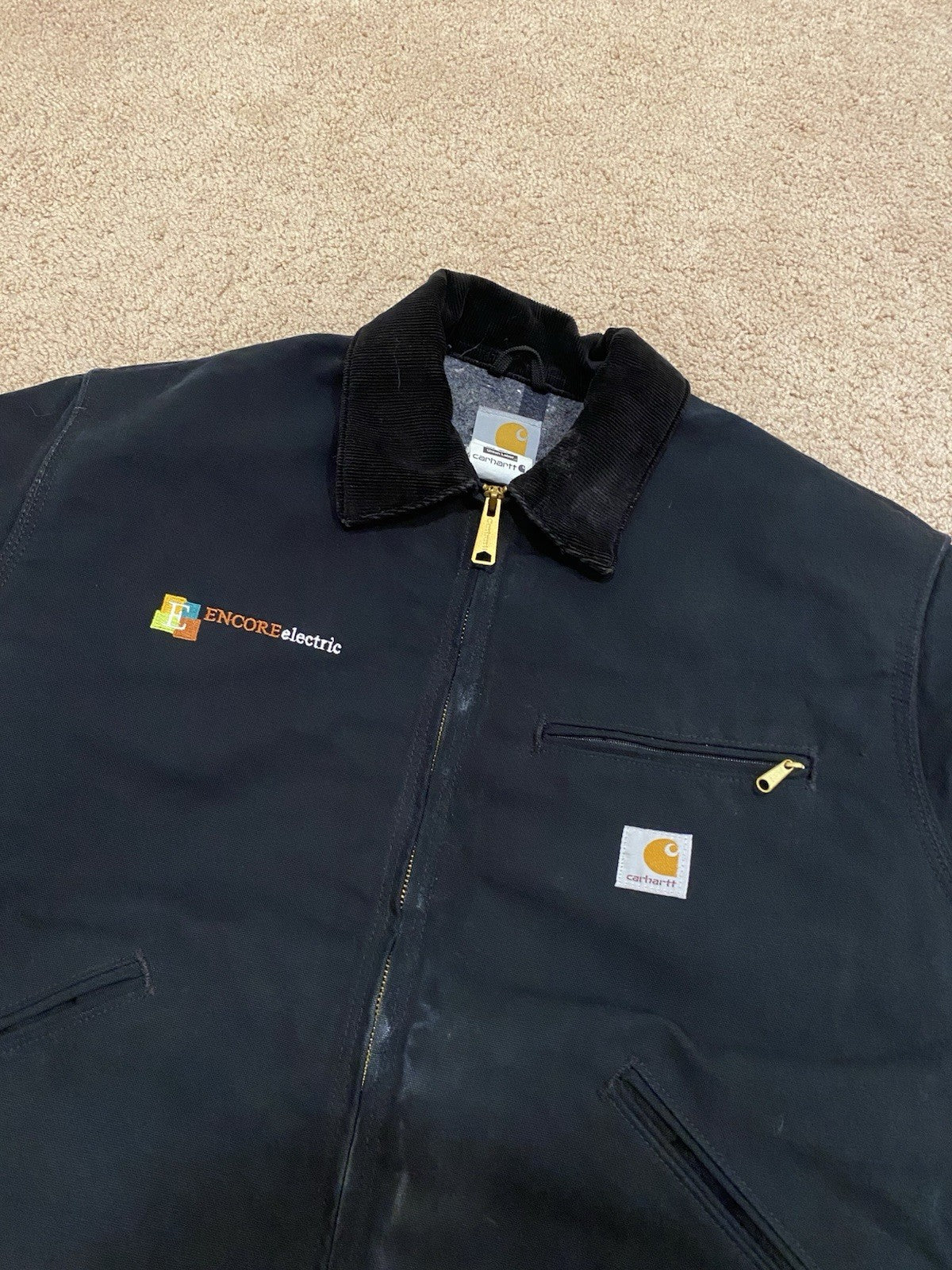 Vintage Carhartt Black Detroit Blanket Lined Jacket Size Large USA J001 BLK