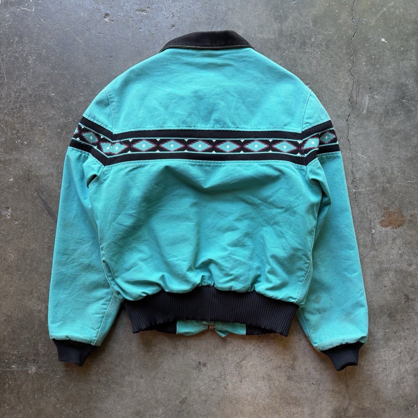 Vintage 1990s Teal CARHARTT Aztec Blanket lined Santa Fe Jacket  (JQ401) Sz L