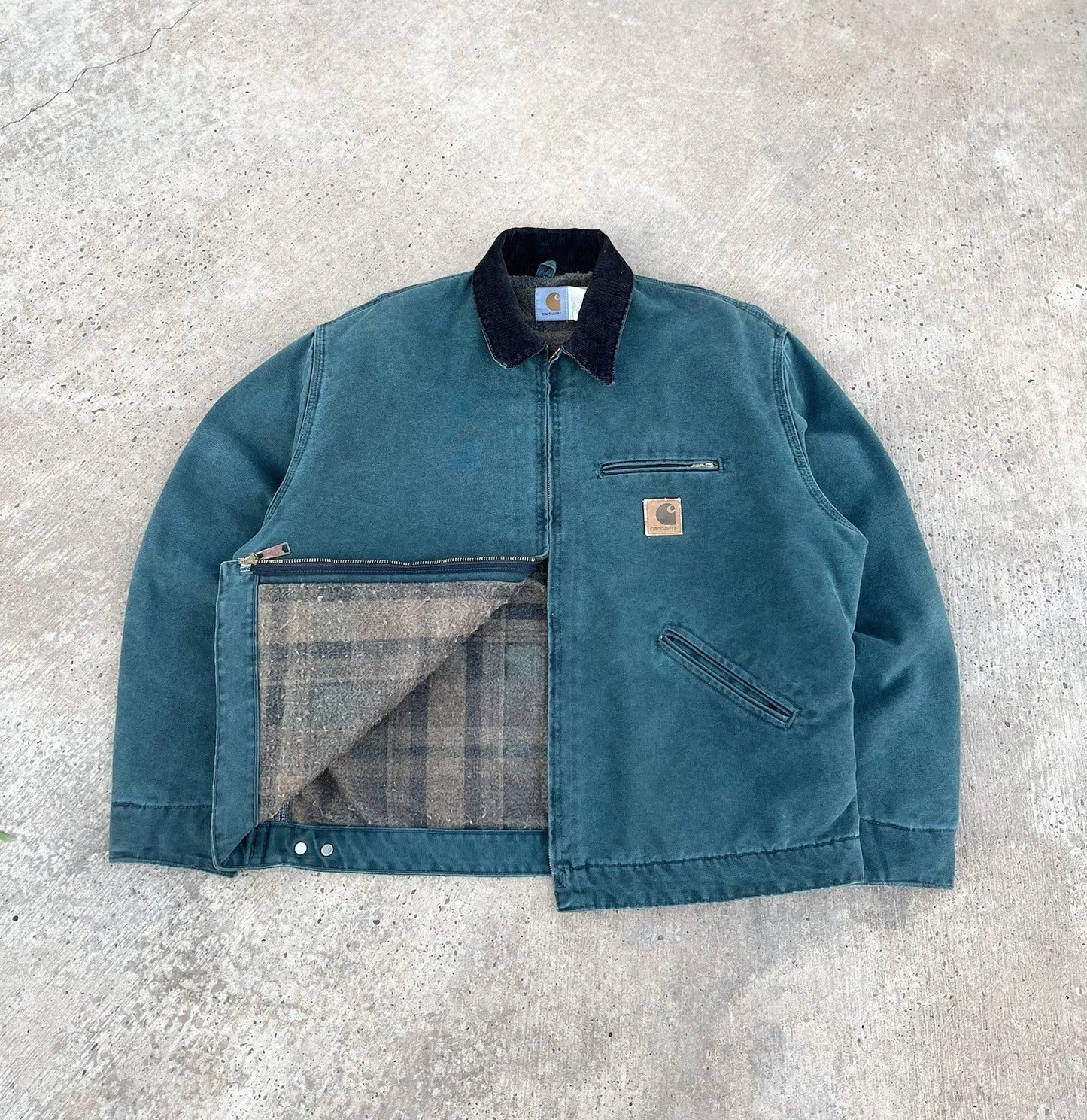 Vintage Carhartt Detroit Jacket Hunter Green J43 HTG Mens XL Blanket Lined